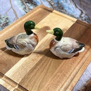 Charming Ceramic Duck Salt & Pepper Shakers - Green and Brown